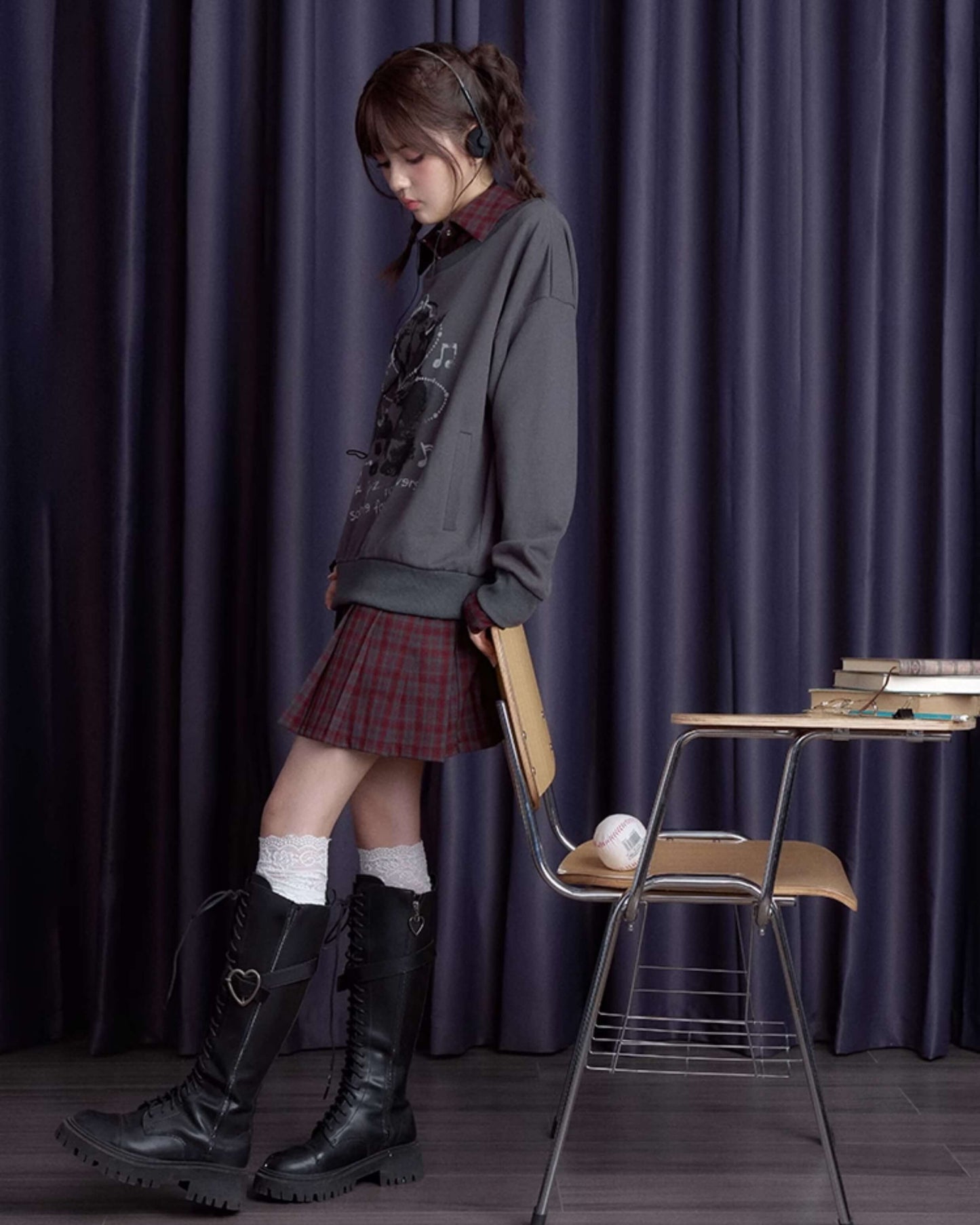 FAUX LAYERED CAT SWEAT CHECK DRESS