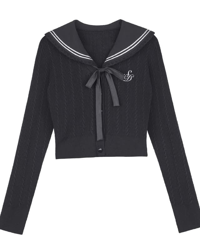 SAILOR COLLAR RIBBON KNIT CARDIGAN