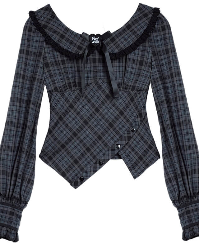PLAID FRILL COLLAR CORSET BLOUSE