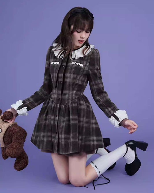 CHECK LACE PETER PAN DRESS