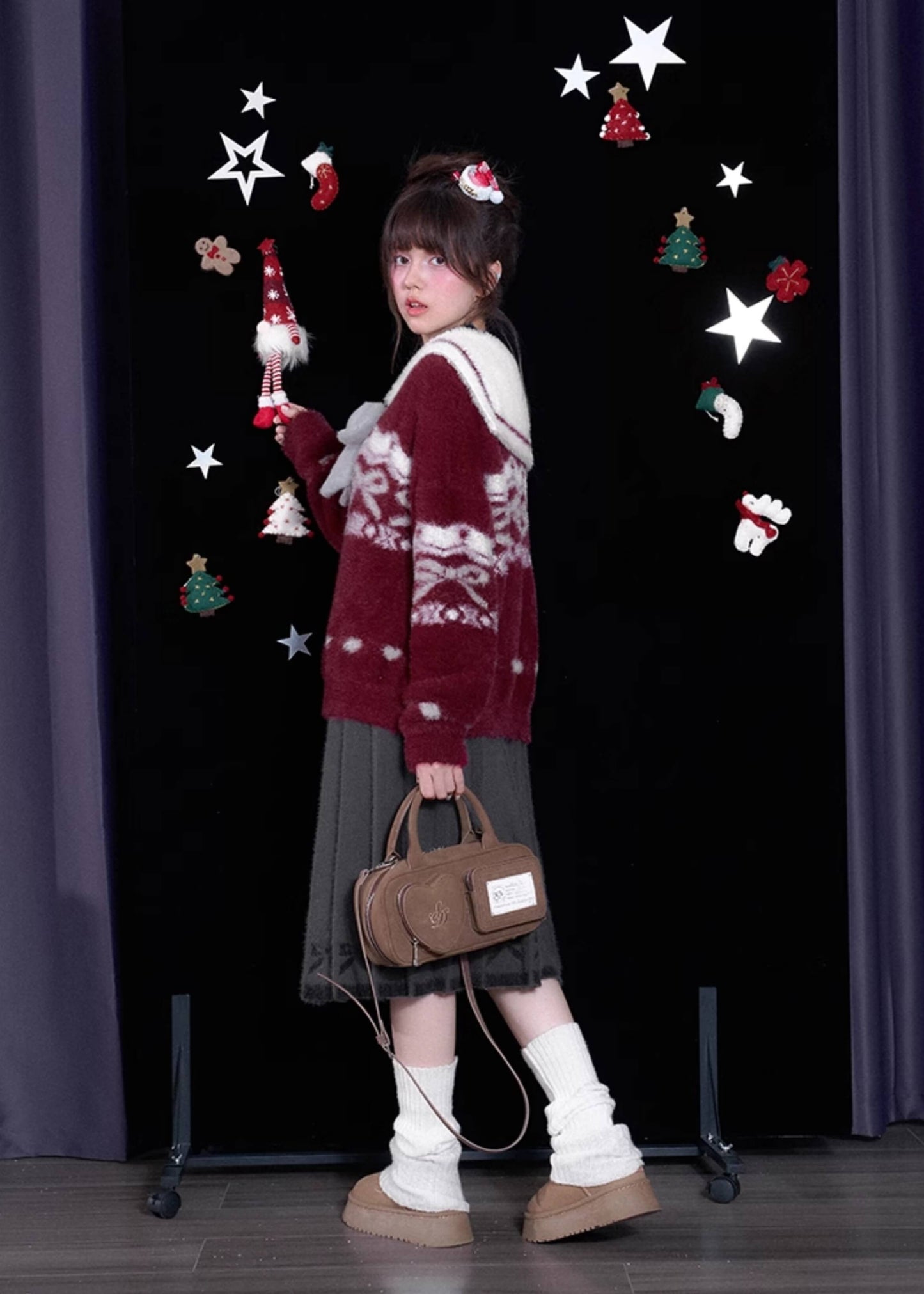 BRUSHED KNIT PLEATED MIDI SKIRT