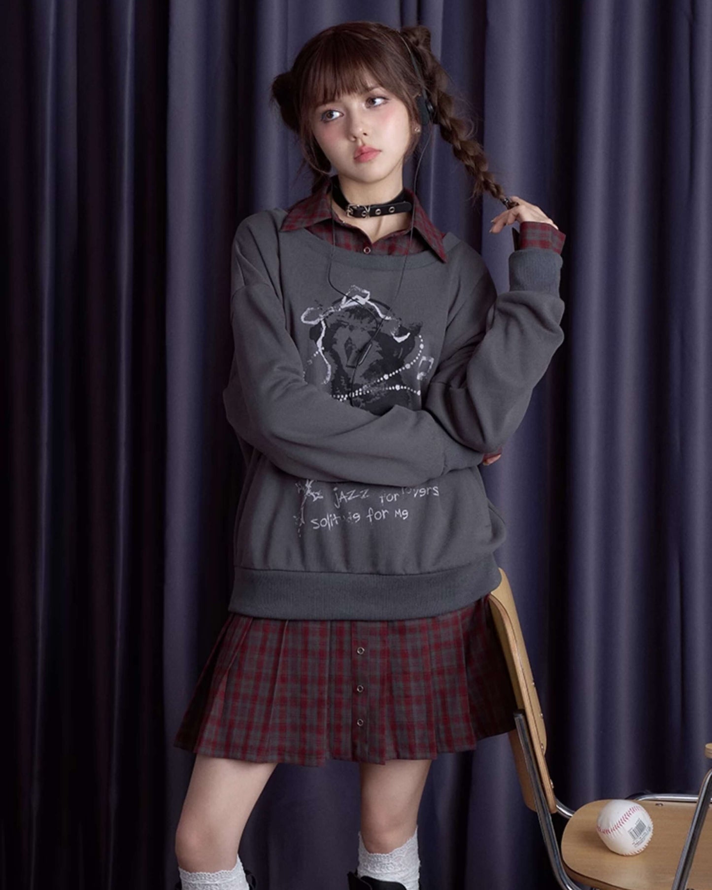 FAUX LAYERED CAT SWEAT CHECK DRESS