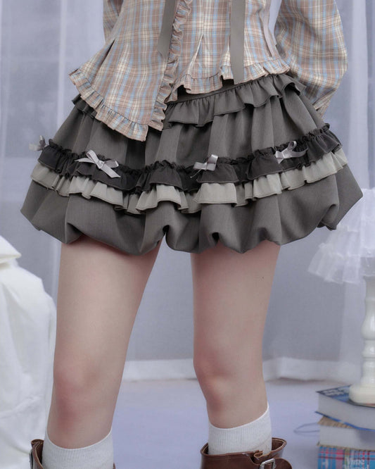 TIERED RUFFLE RIBBON MINI SKIRT