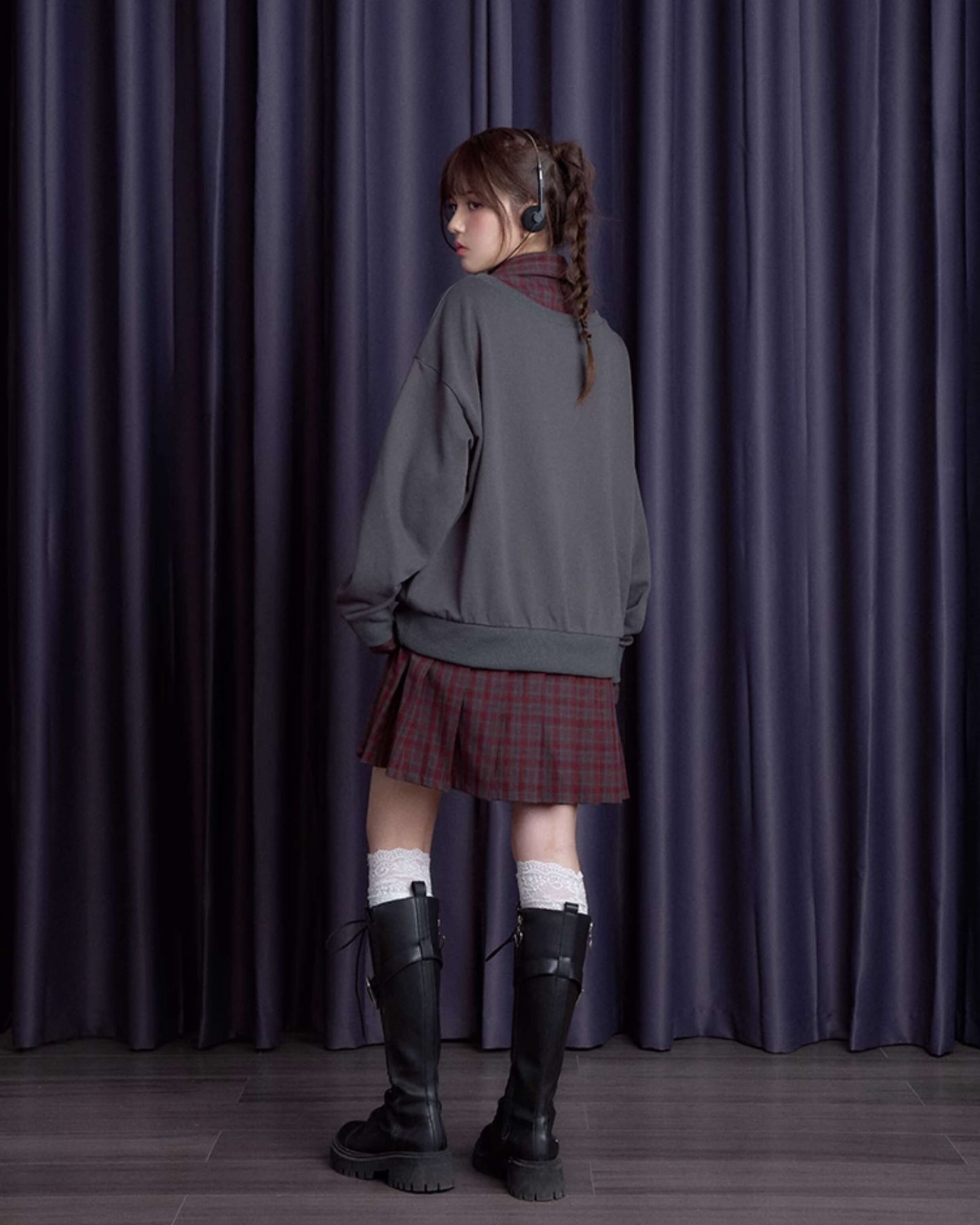 FAUX LAYERED CAT SWEAT CHECK DRESS