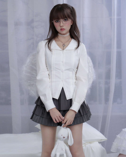 ANGEL WING COLLAR LACE-UP BLOUSE