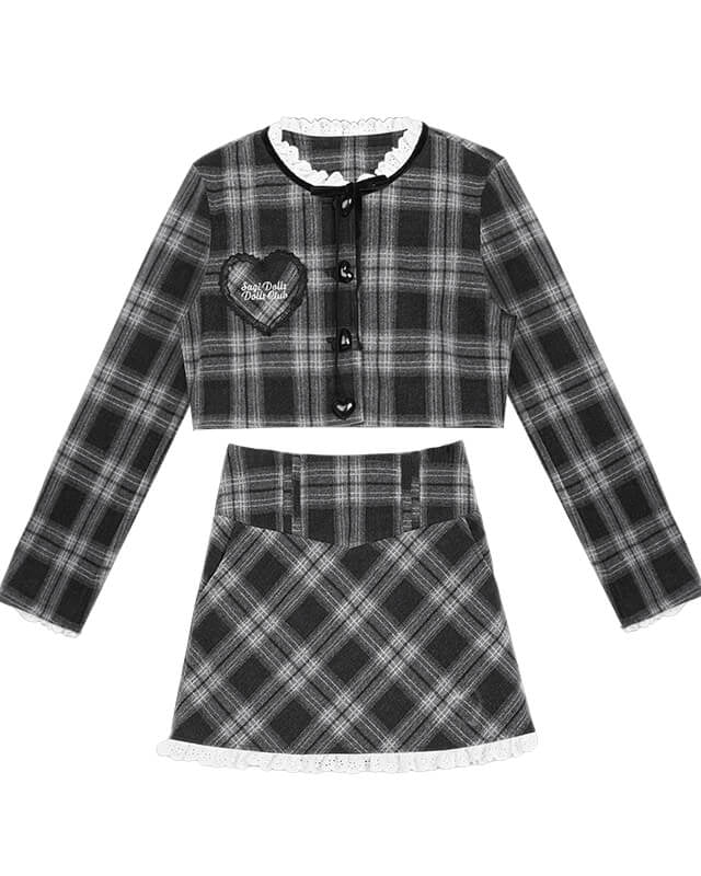 CHECK CROPPED JACKET MINI SKIRT SET UP