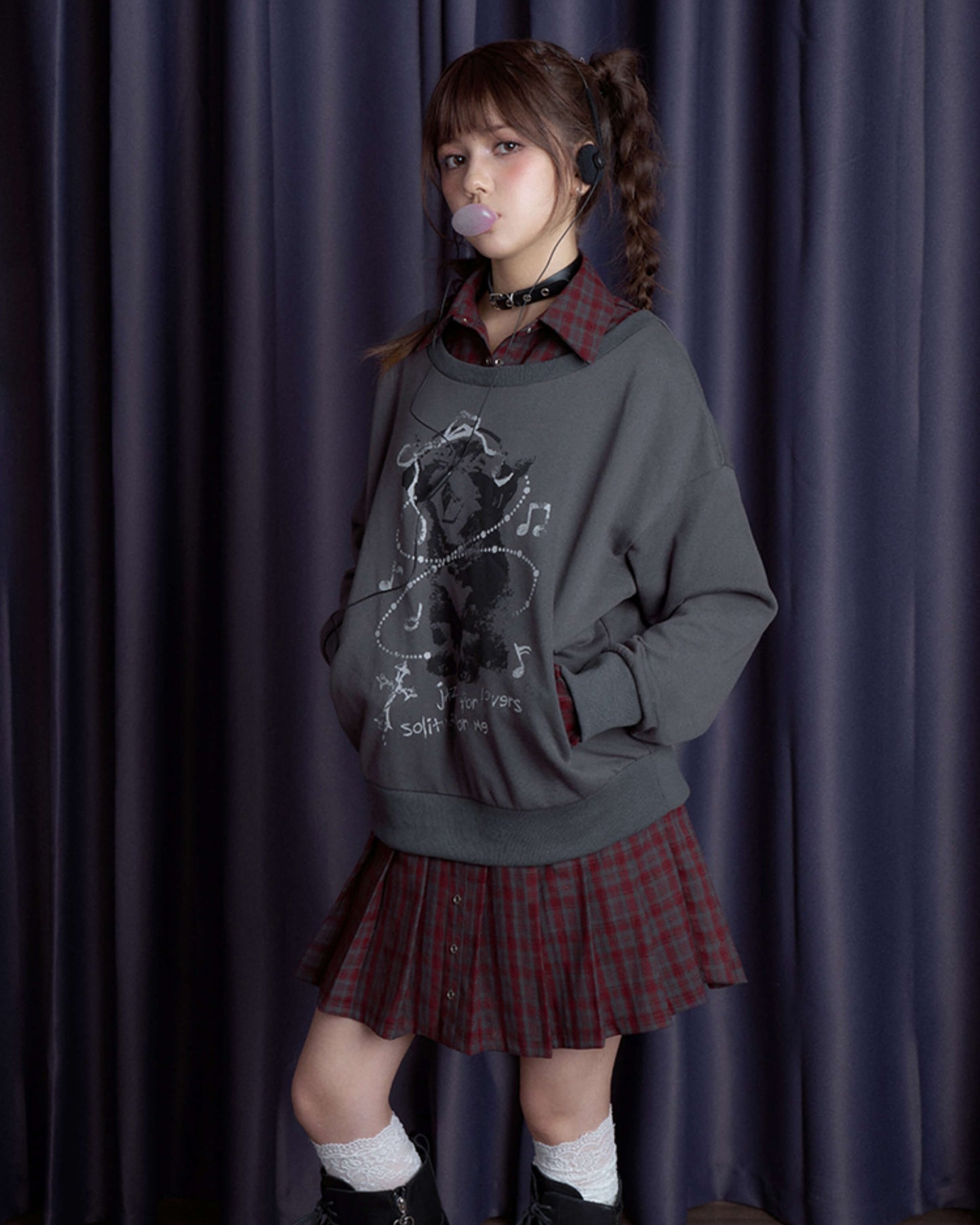 FAUX LAYERED CAT SWEAT CHECK DRESS