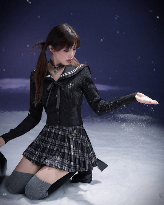 SAILOR COLLAR RIBBON KNIT CARDIGAN
