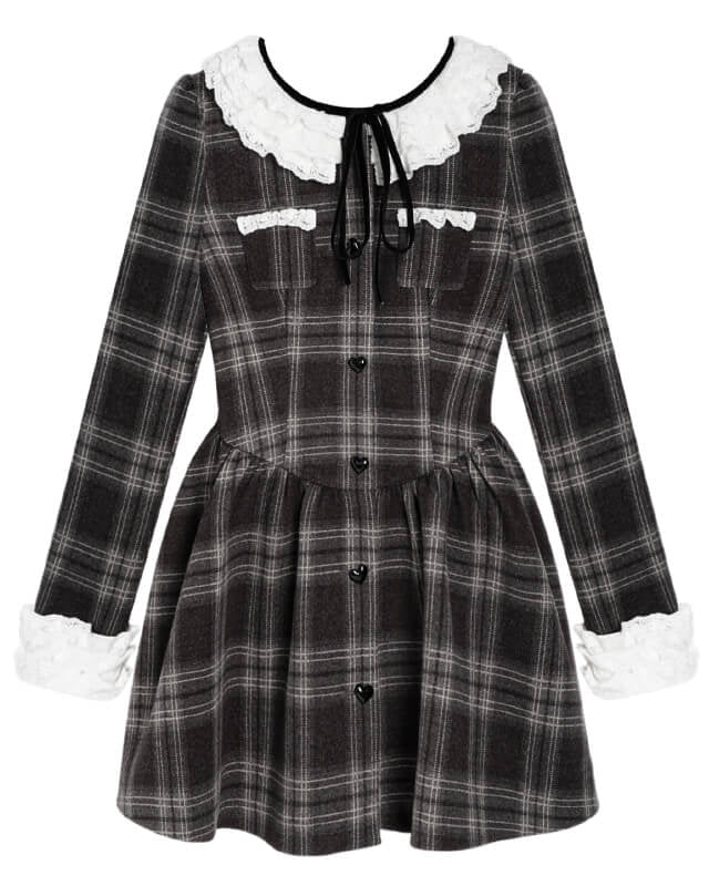 CHECK LACE PETER PAN DRESS