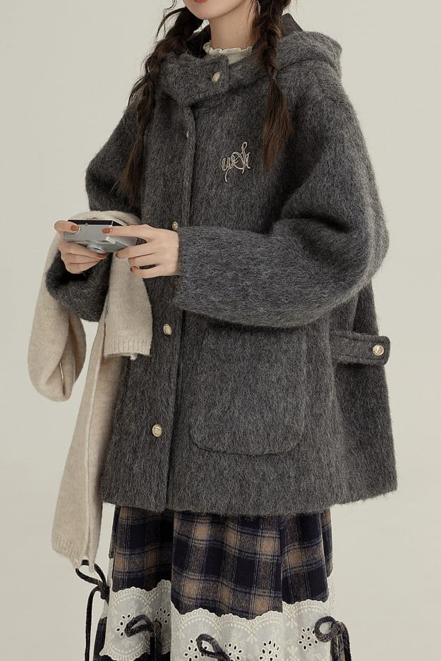 ビッグシルエットモヘア調グレーコート