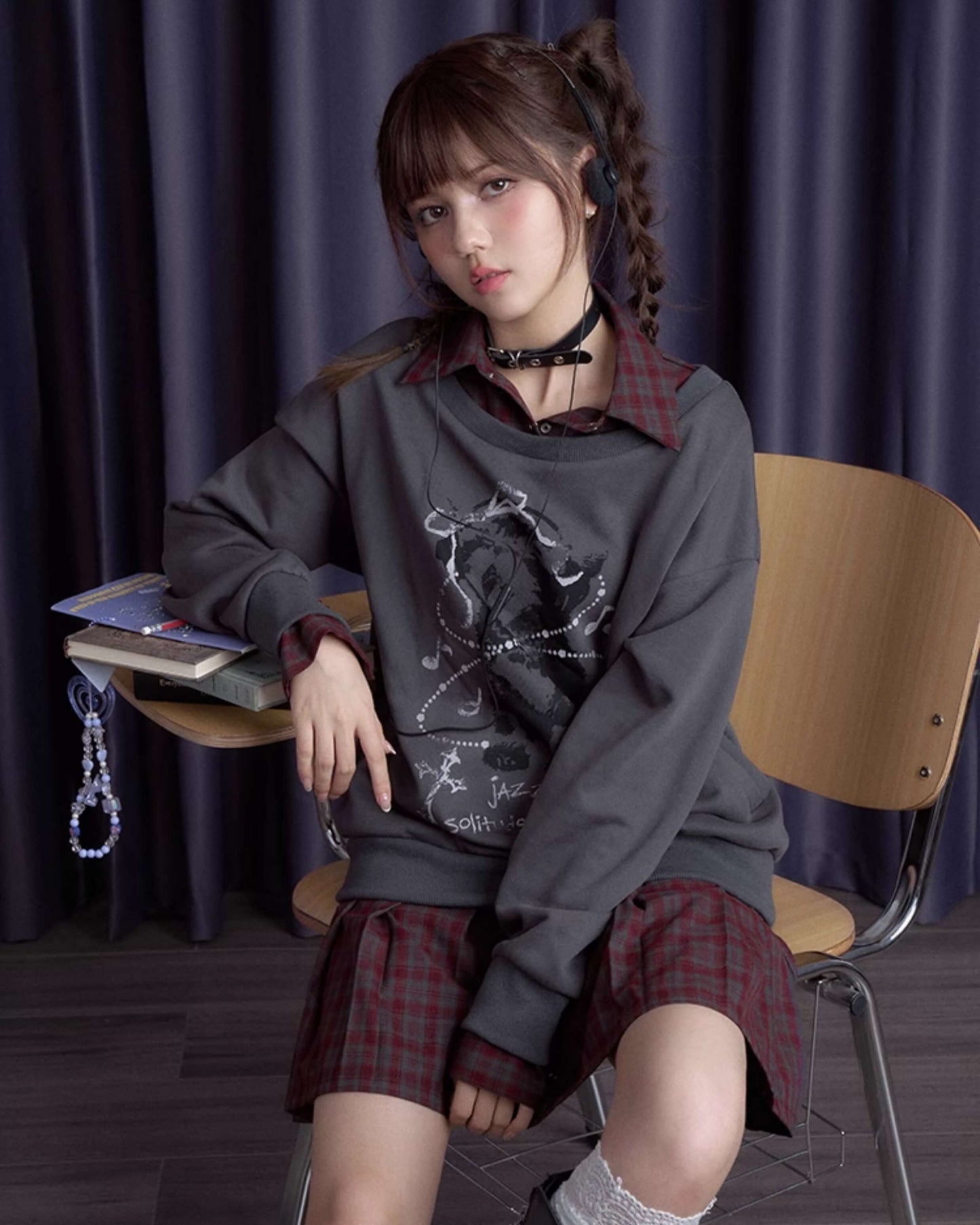 FAUX LAYERED CAT SWEAT CHECK DRESS