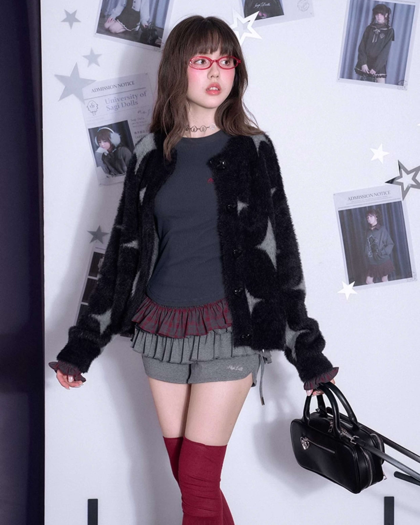 CHERRY EMBROIDERED PLAID FRILL TOP