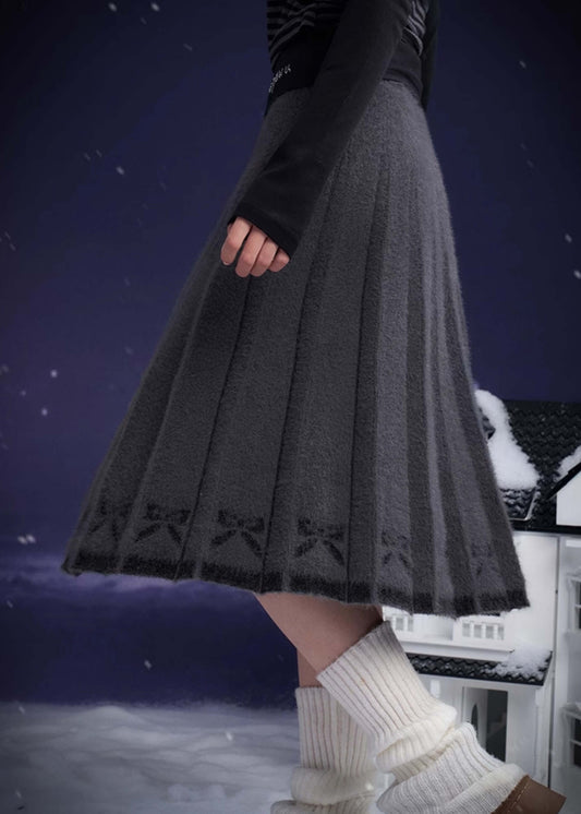 BRUSHED KNIT PLEATED MIDI SKIRT