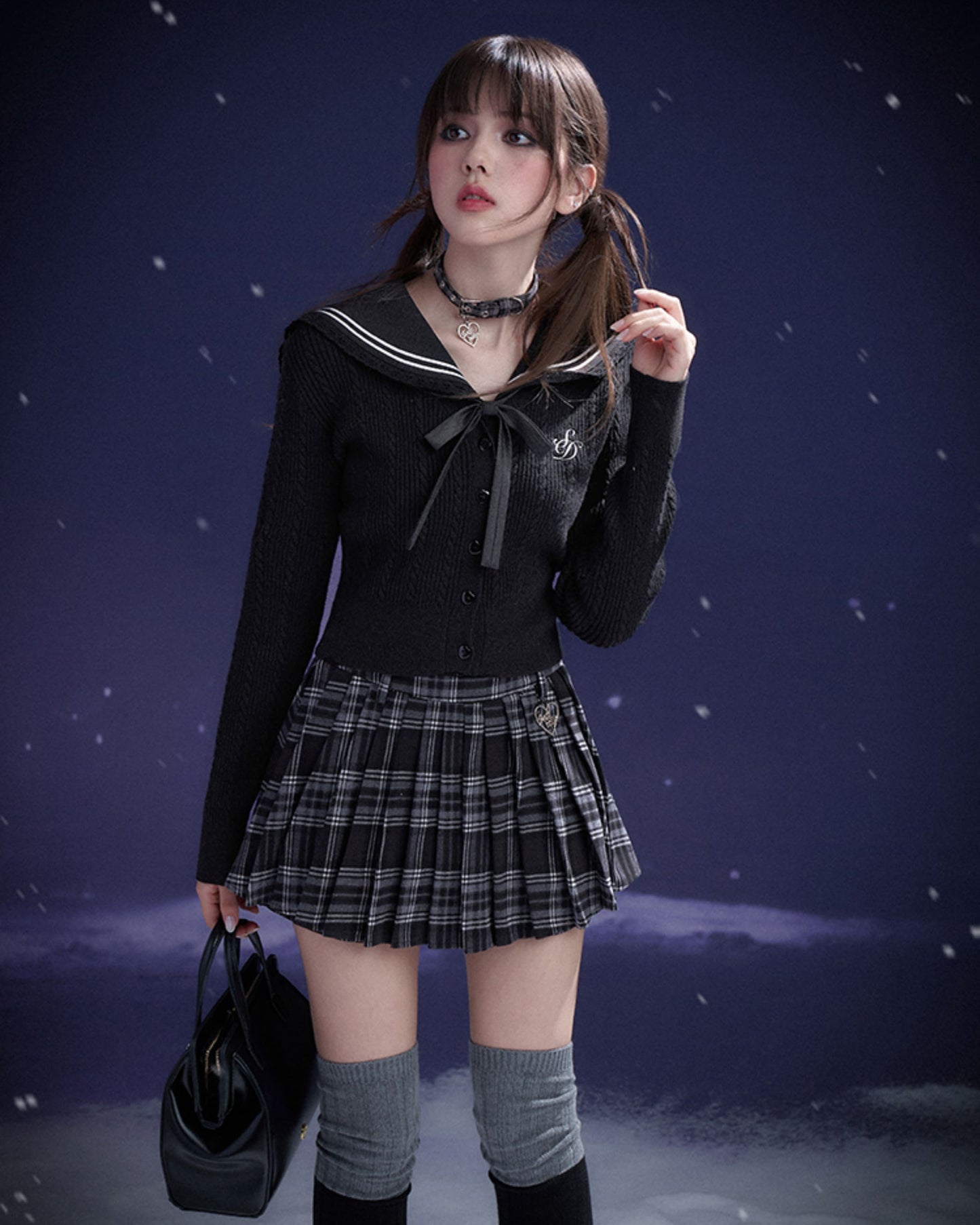 SAILOR COLLAR RIBBON KNIT CARDIGAN