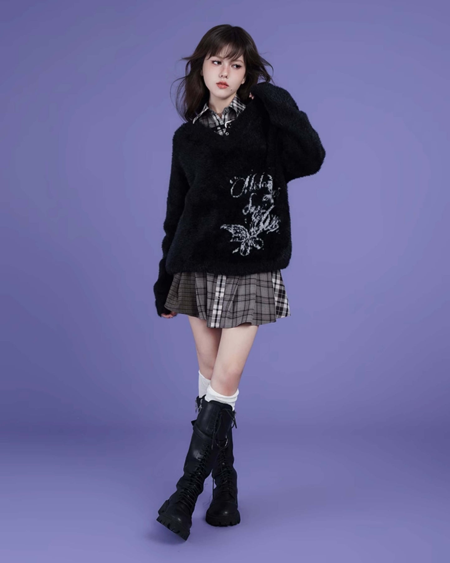 PATCHWORK CHECK SHIRT TIE DRESS