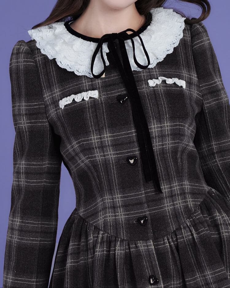 CHECK LACE PETER PAN DRESS