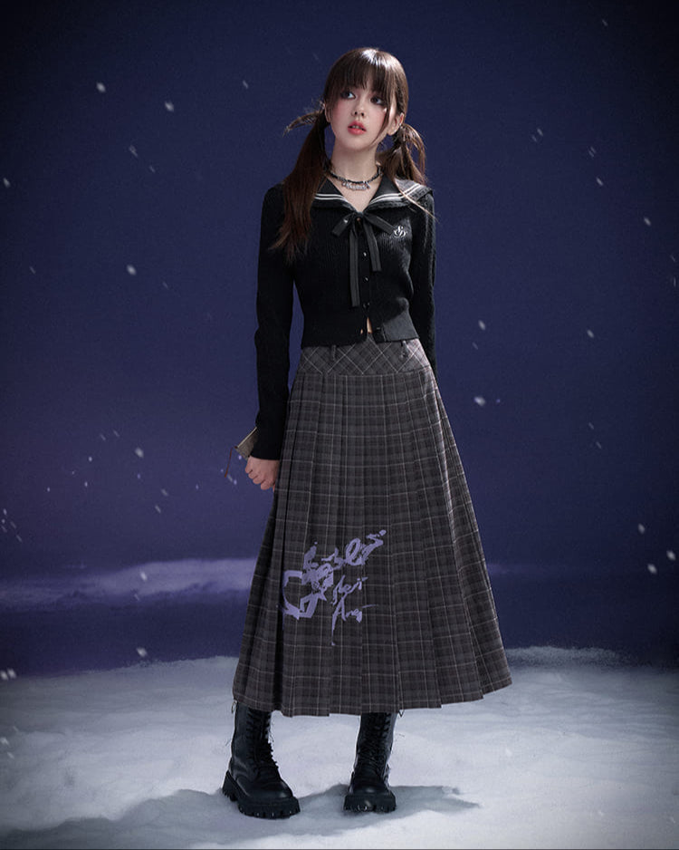 SAILOR COLLAR RIBBON KNIT CARDIGAN