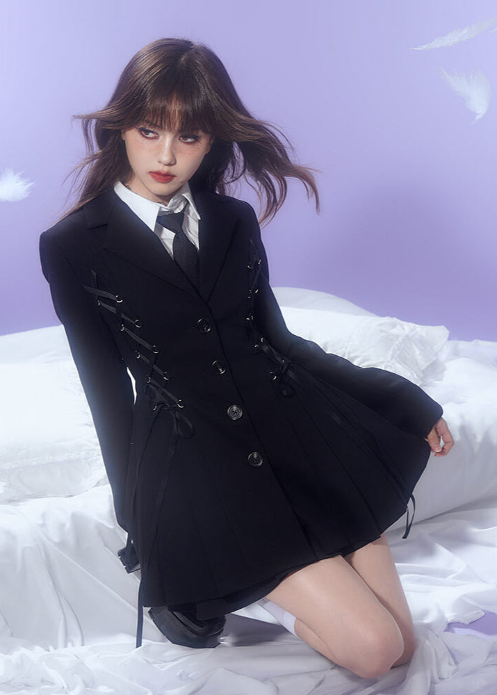 LACE-UP CORSET PLEATED TAILORED JACKET