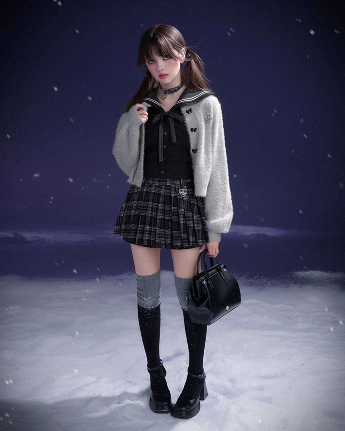 SAILOR COLLAR RIBBON KNIT CARDIGAN