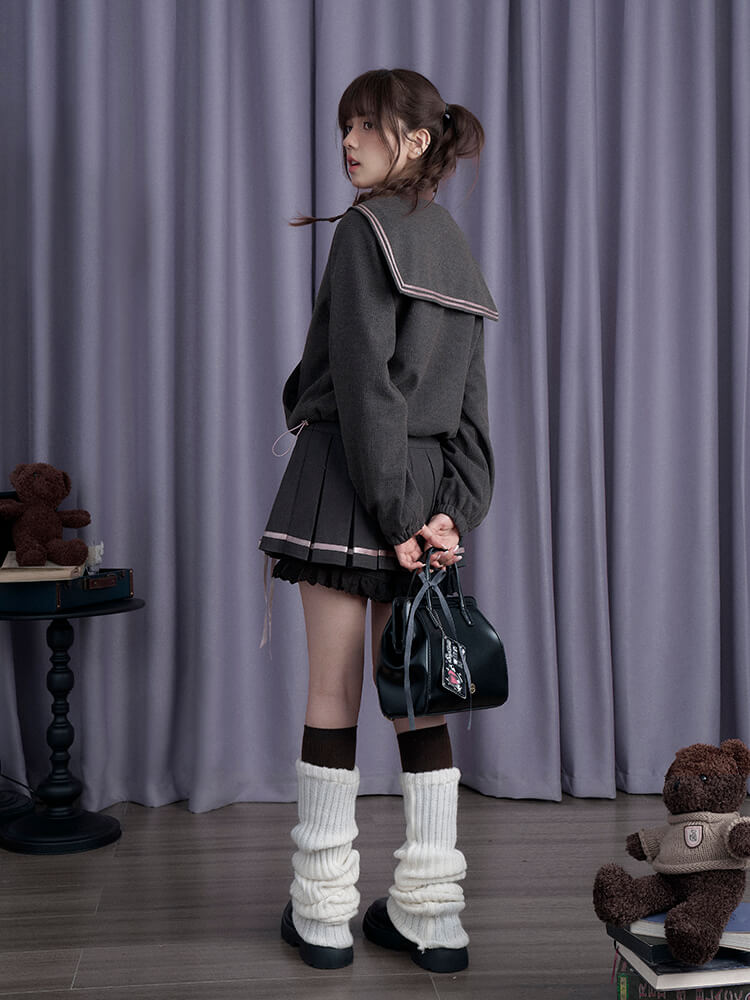 SAILOR COLLAR RIBBON ZIP BLOUSON