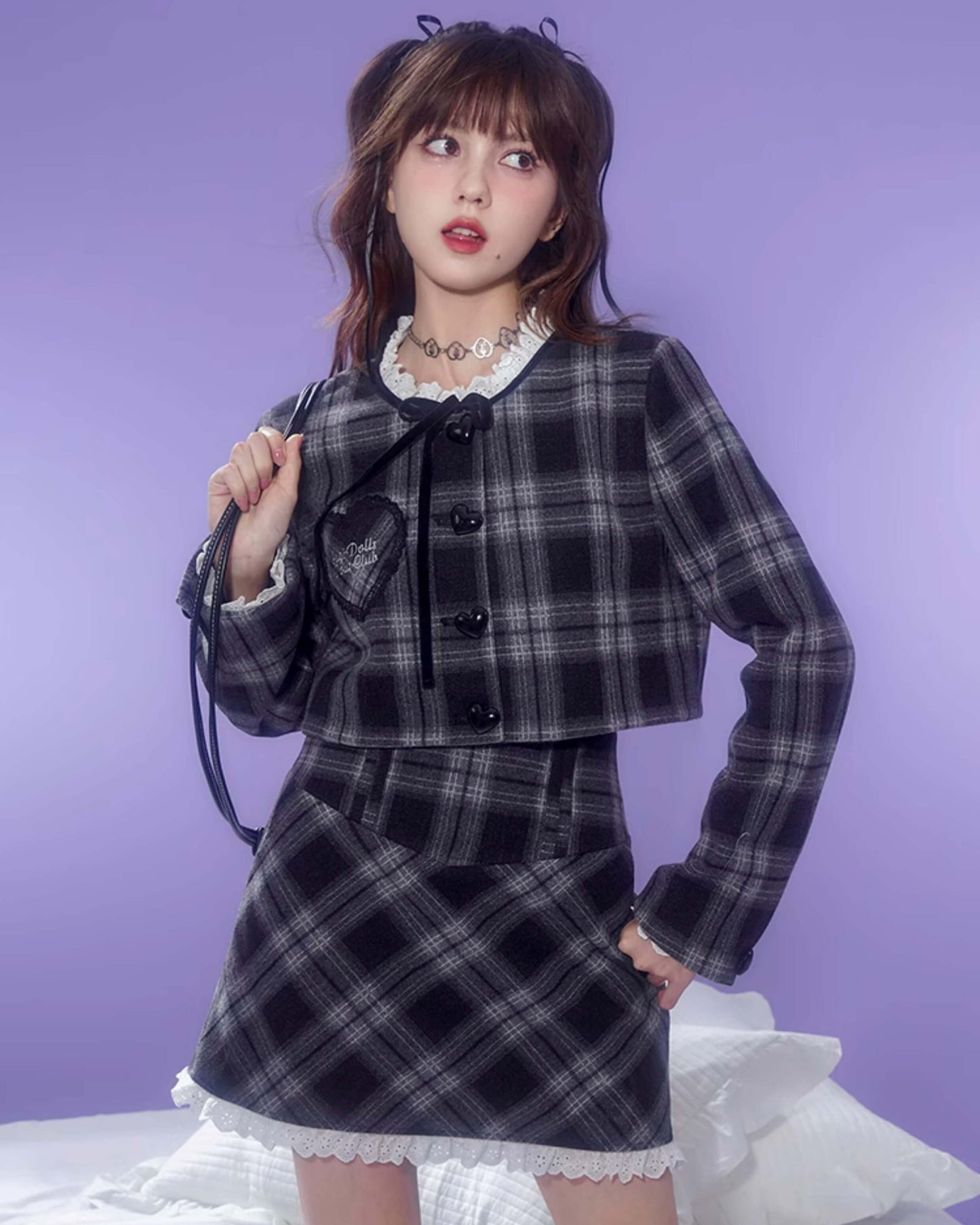 CHECK CROPPED JACKET MINI SKIRT SET UP