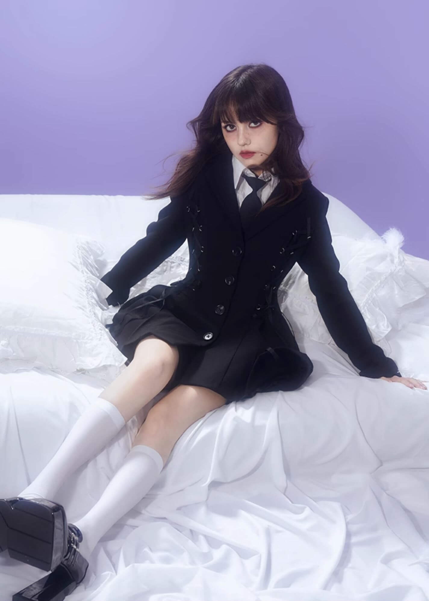 LACE-UP CORSET PLEATED TAILORED JACKET