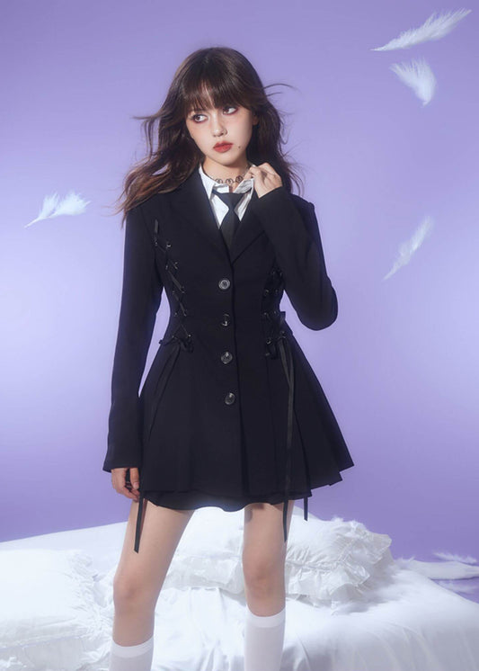 LACE-UP CORSET PLEATED TAILORED JACKET