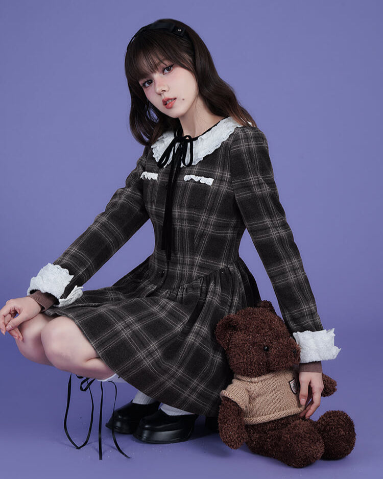 CHECK LACE PETER PAN DRESS