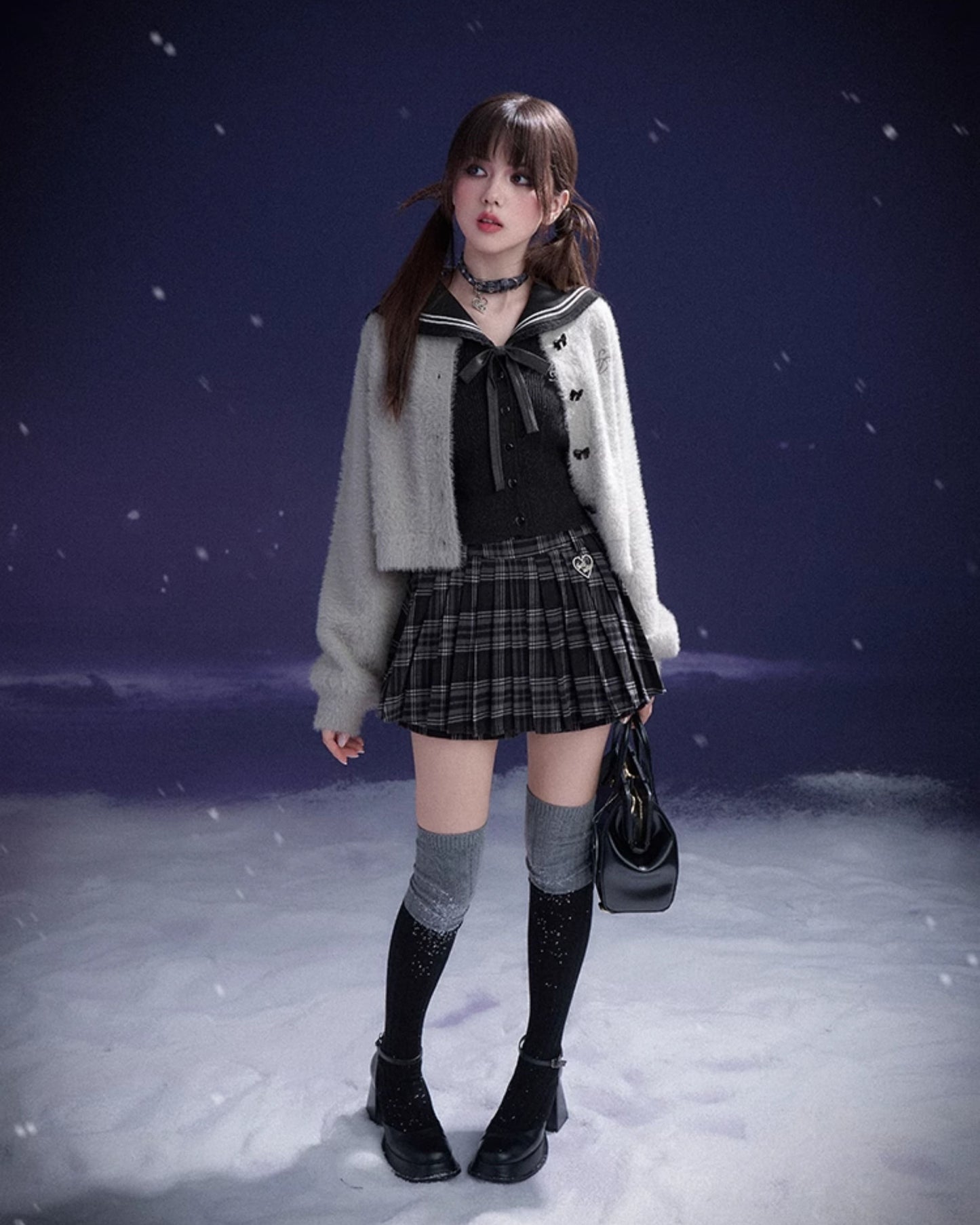 SAILOR COLLAR RIBBON KNIT CARDIGAN