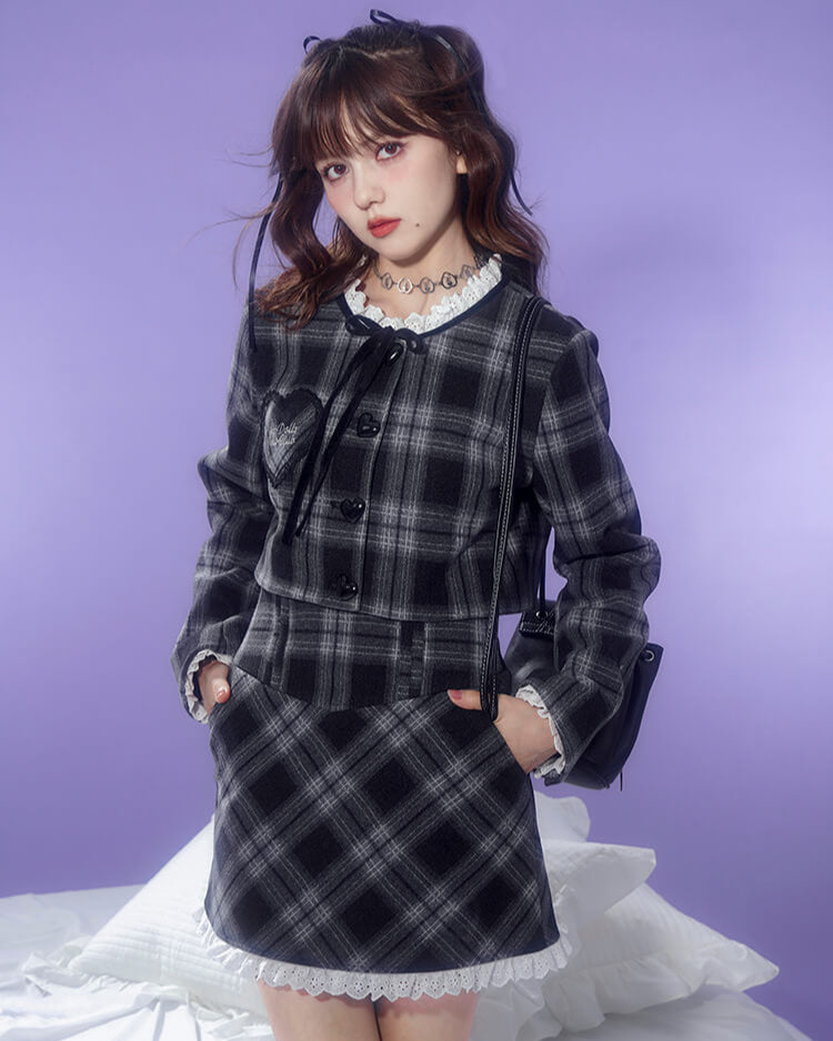 CHECK CROPPED JACKET MINI SKIRT SET UP