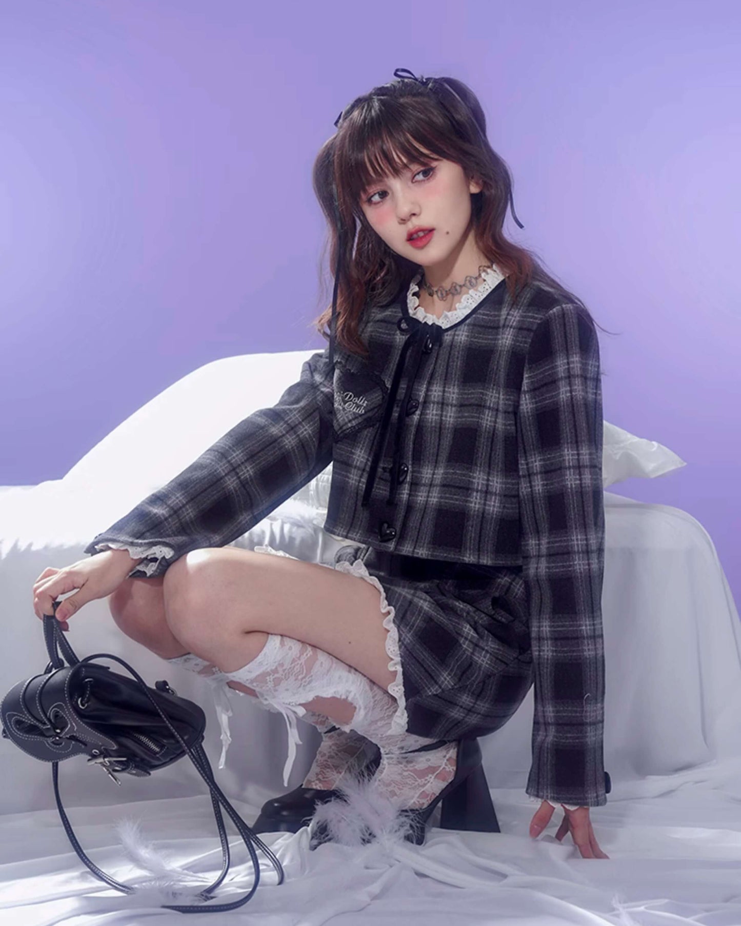 CHECK CROPPED JACKET MINI SKIRT SET UP