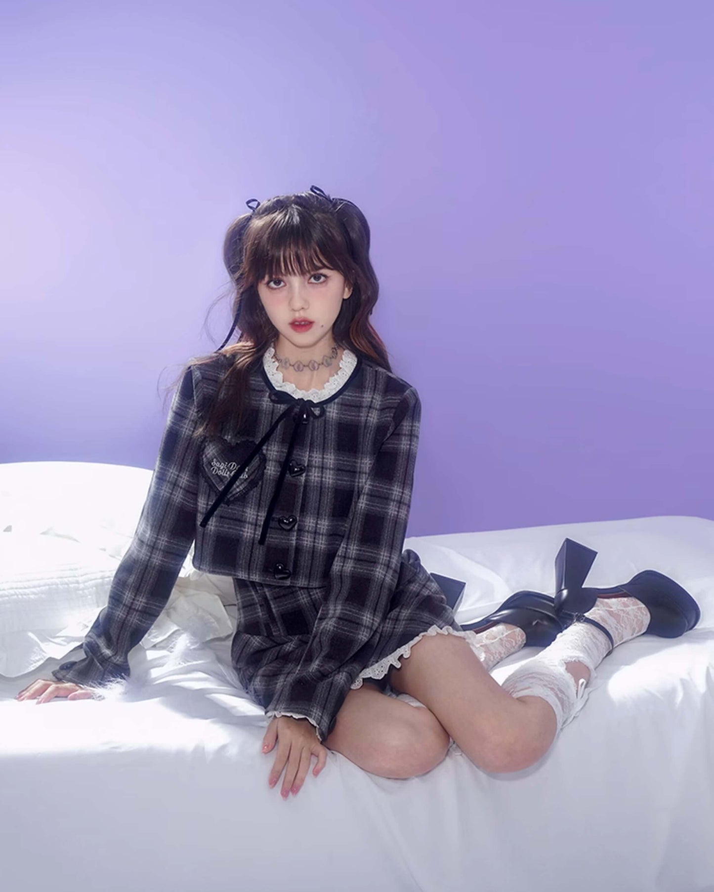 CHECK CROPPED JACKET MINI SKIRT SET UP
