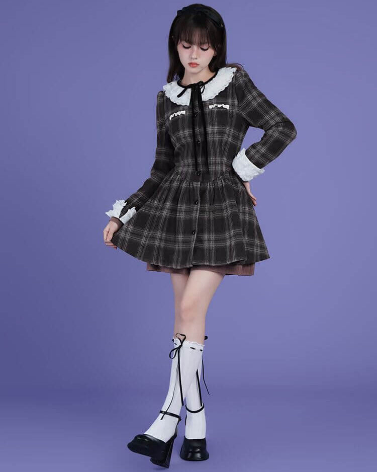 CHECK LACE PETER PAN DRESS