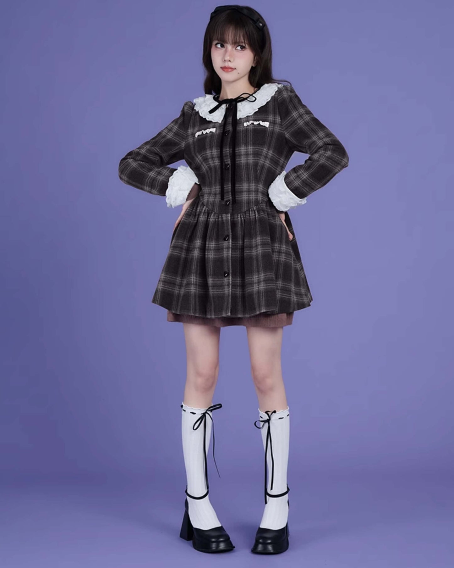 CHECK LACE PETER PAN DRESS