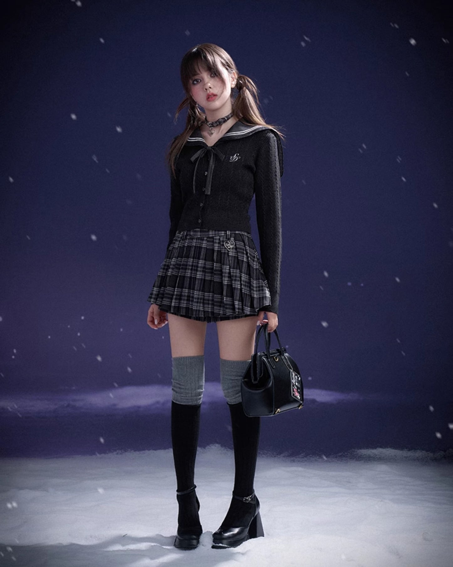 SAILOR COLLAR RIBBON KNIT CARDIGAN