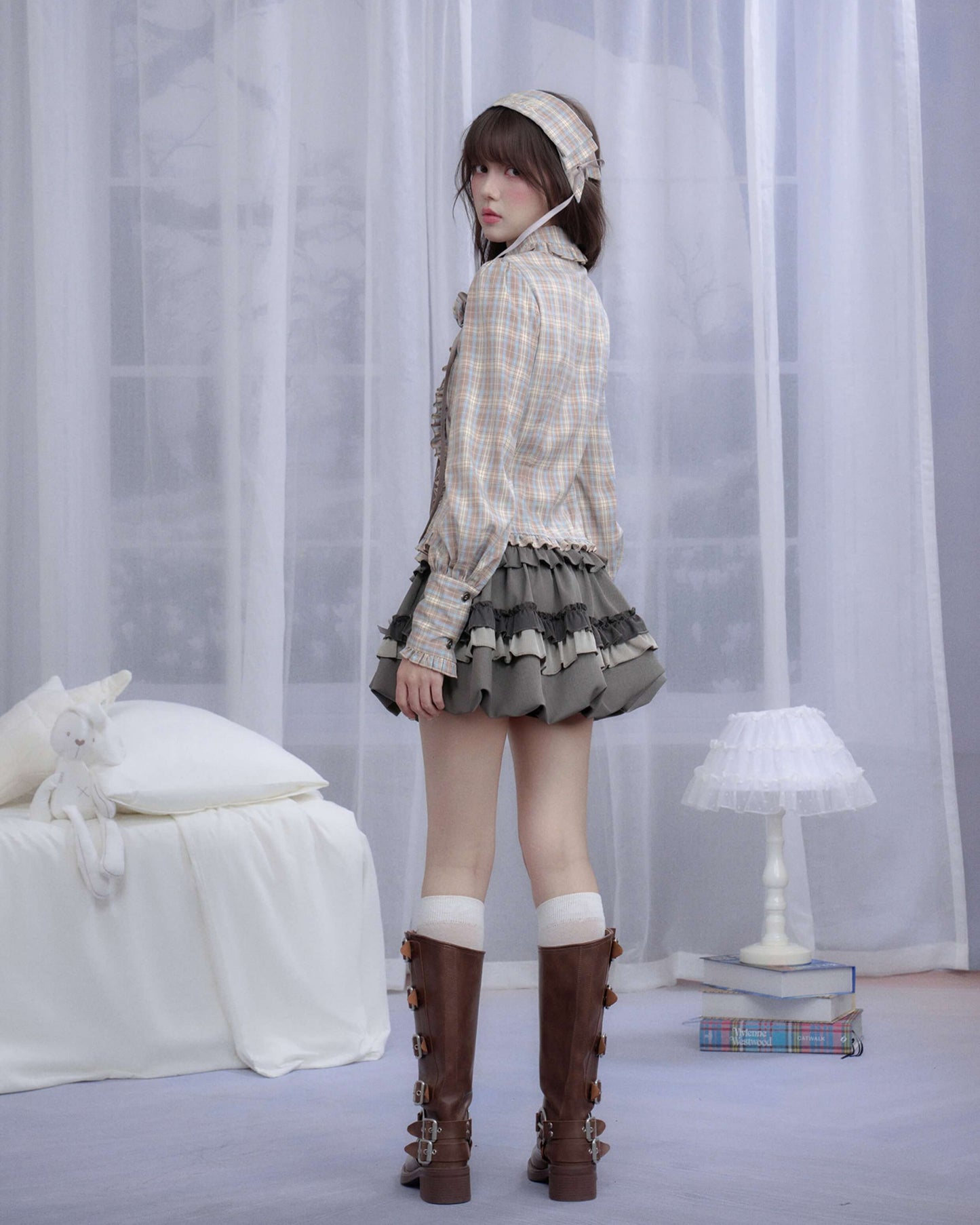 TIERED RUFFLE RIBBON MINI SKIRT