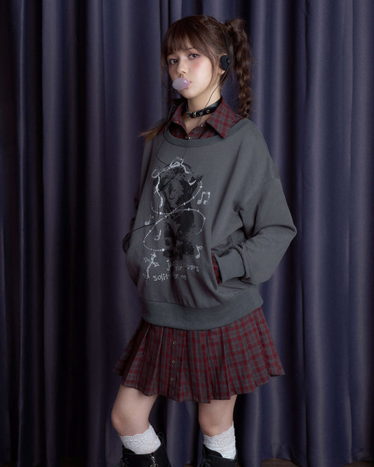 FAUX LAYERED CAT SWEAT CHECK DRESS