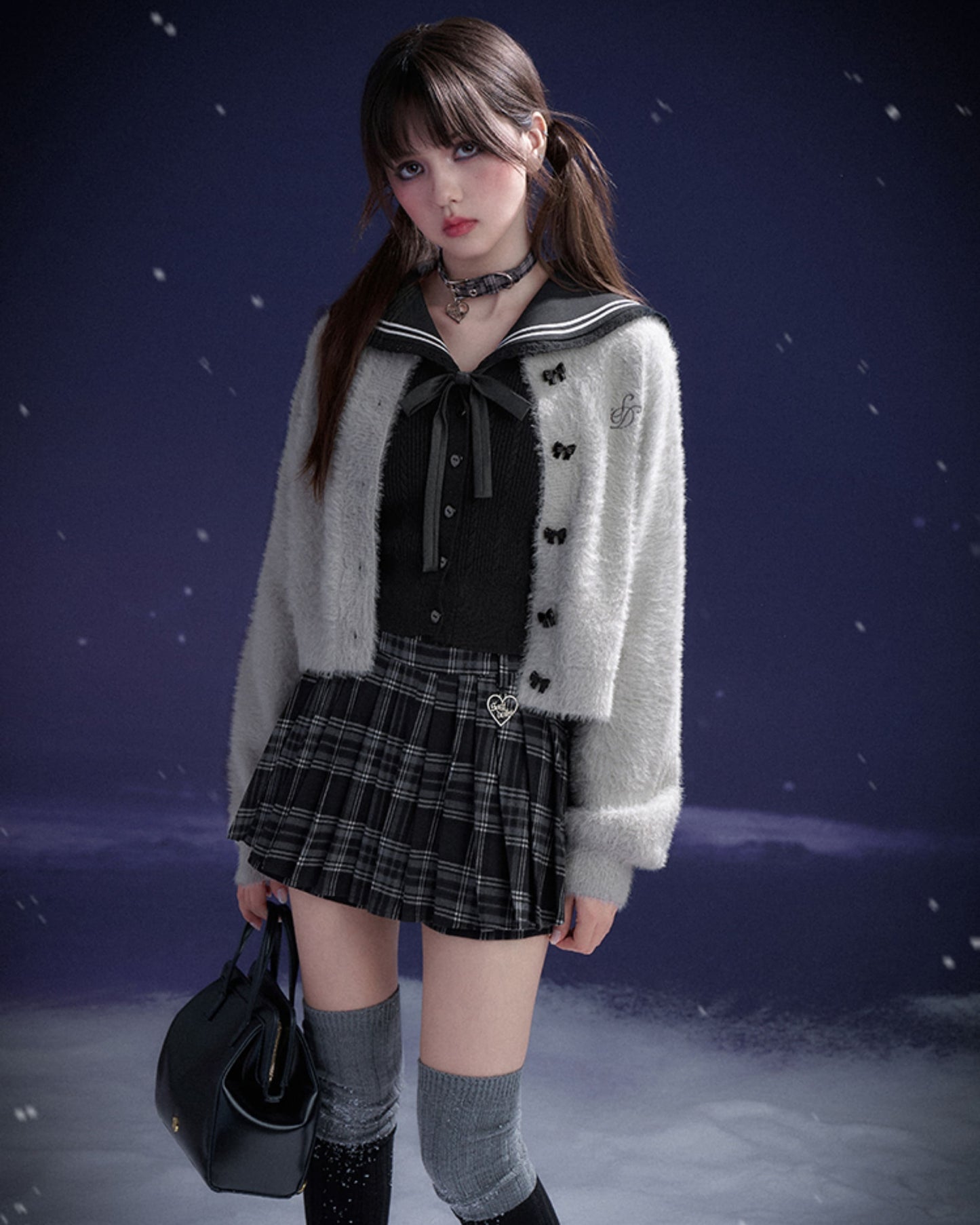 SAILOR COLLAR RIBBON KNIT CARDIGAN
