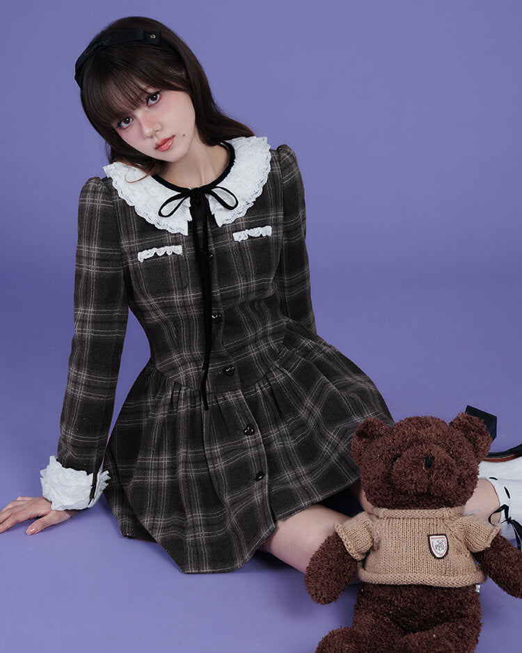 CHECK LACE PETER PAN DRESS