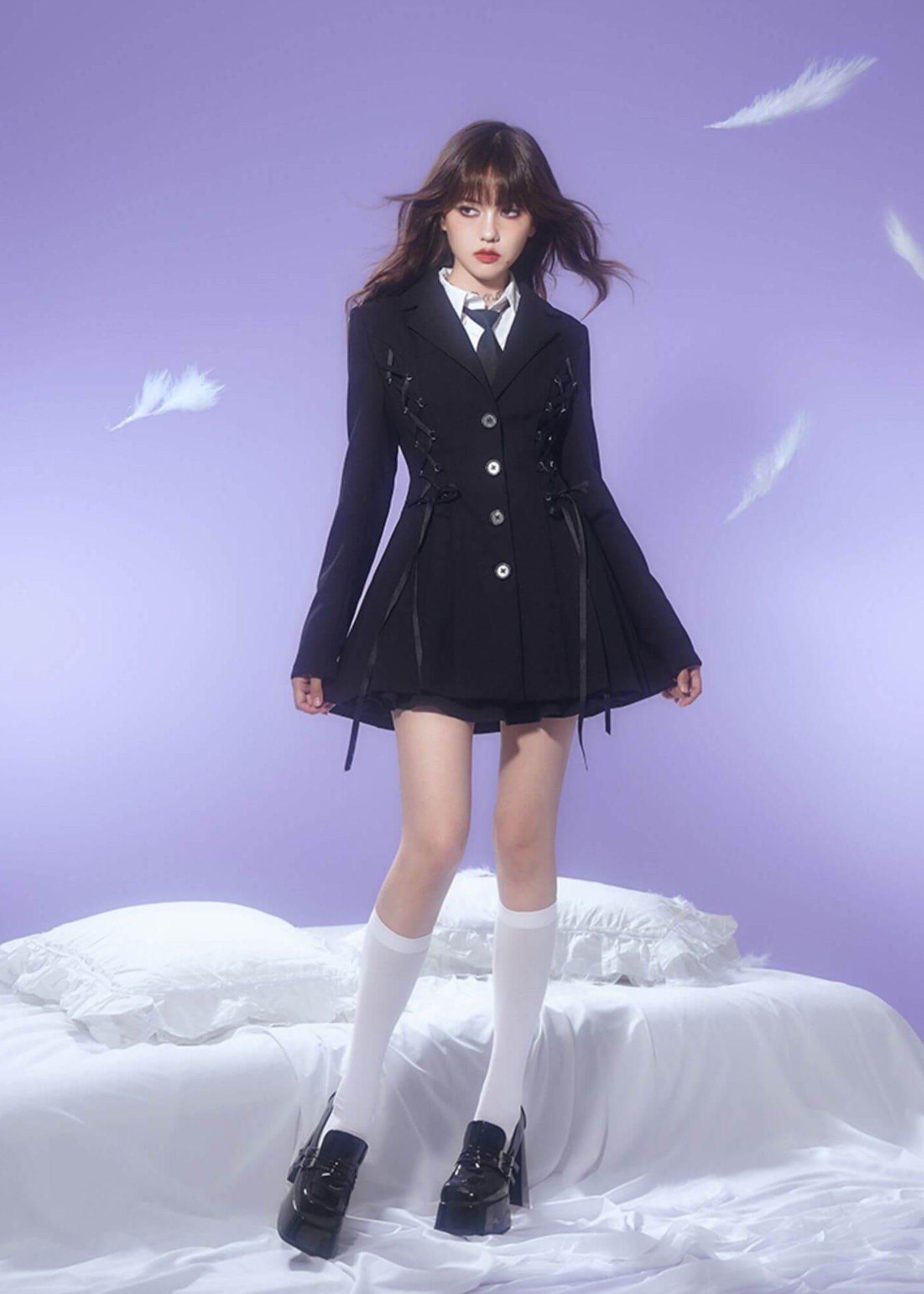 LACE-UP CORSET PLEATED TAILORED JACKET