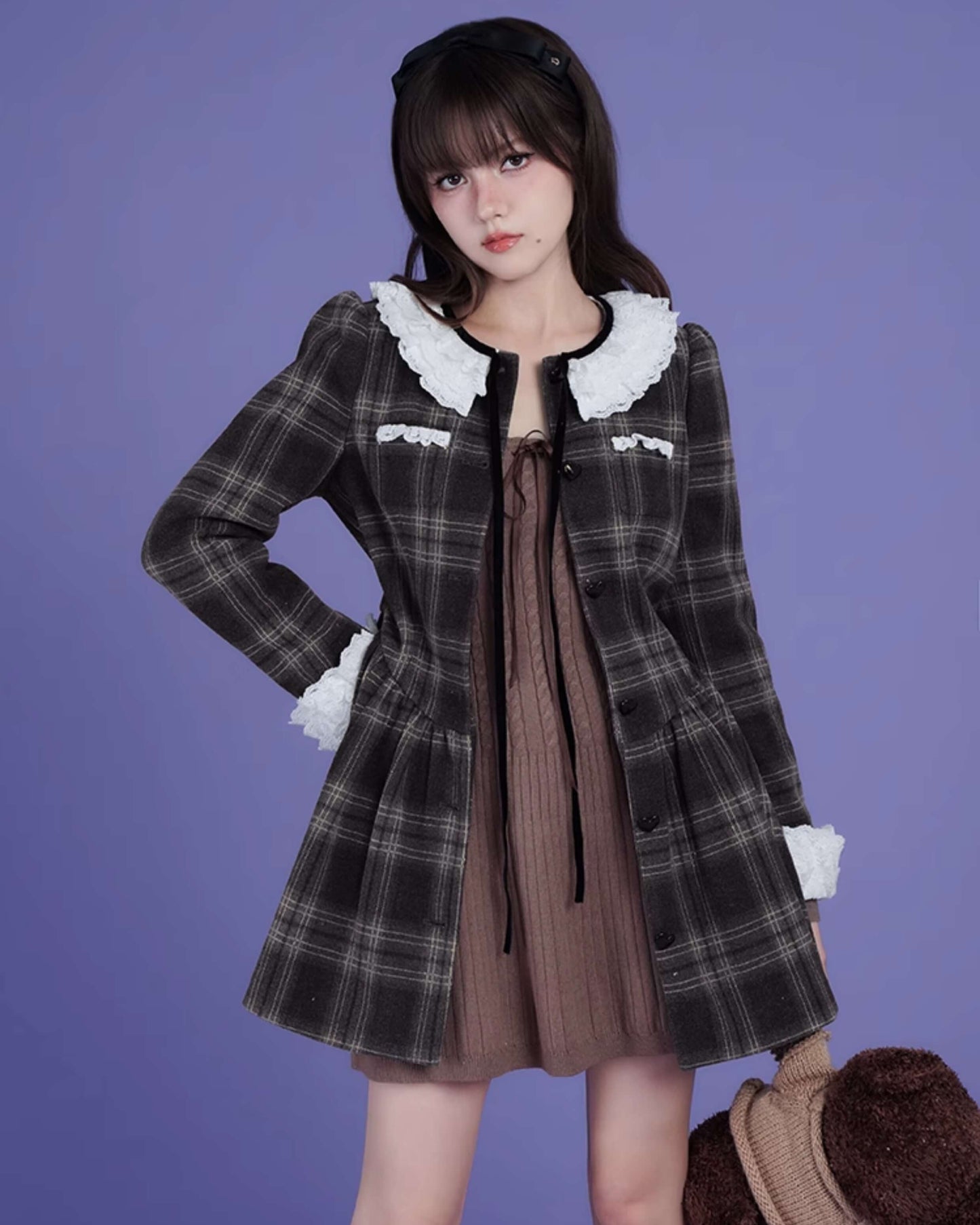 CHECK LACE PETER PAN DRESS