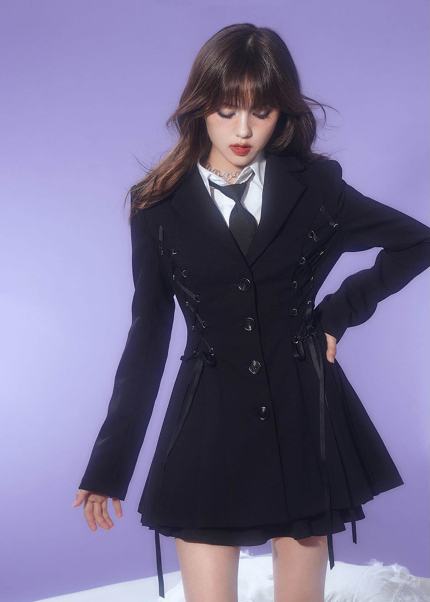 LACE-UP CORSET PLEATED TAILORED JACKET