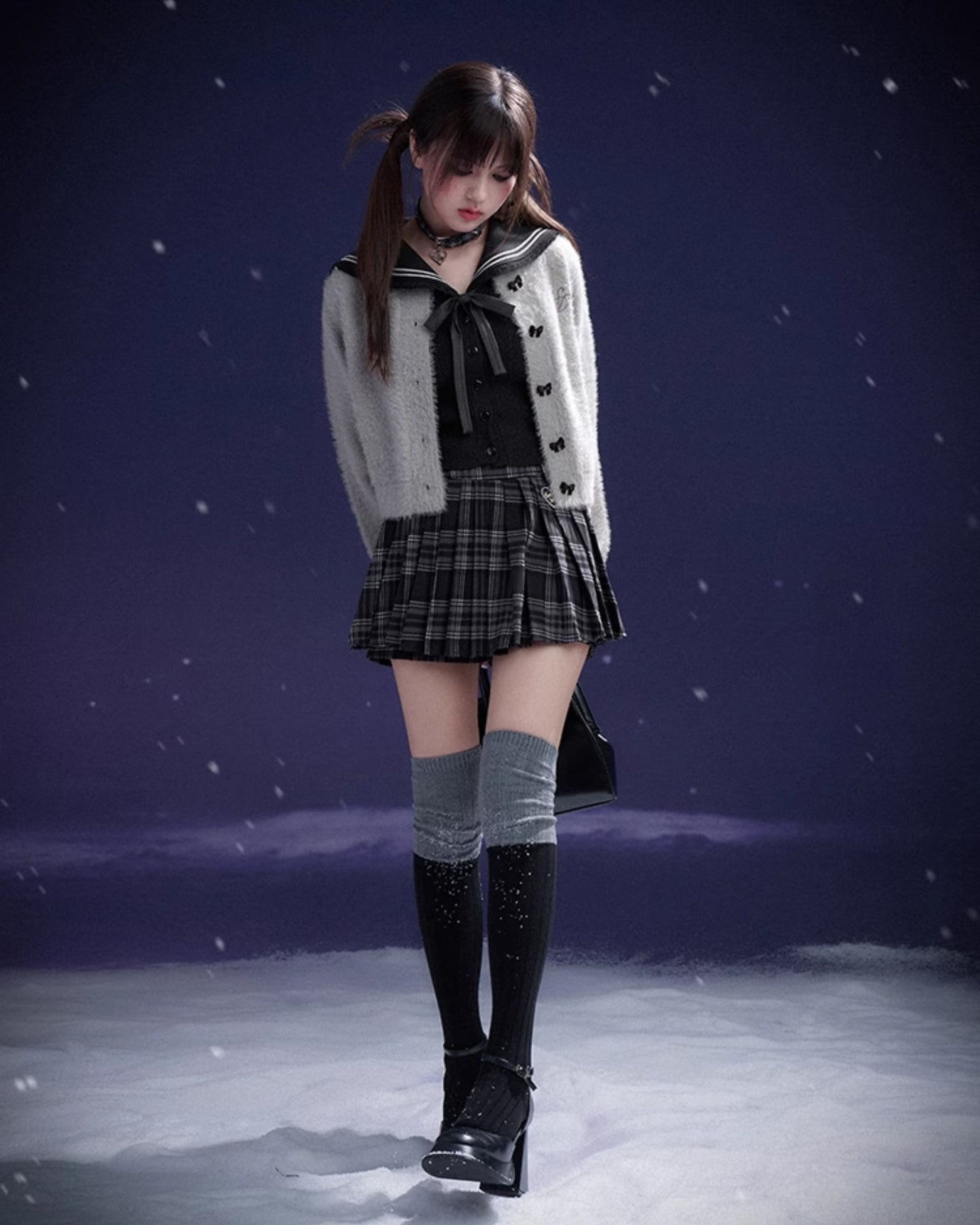 SAILOR COLLAR RIBBON KNIT CARDIGAN