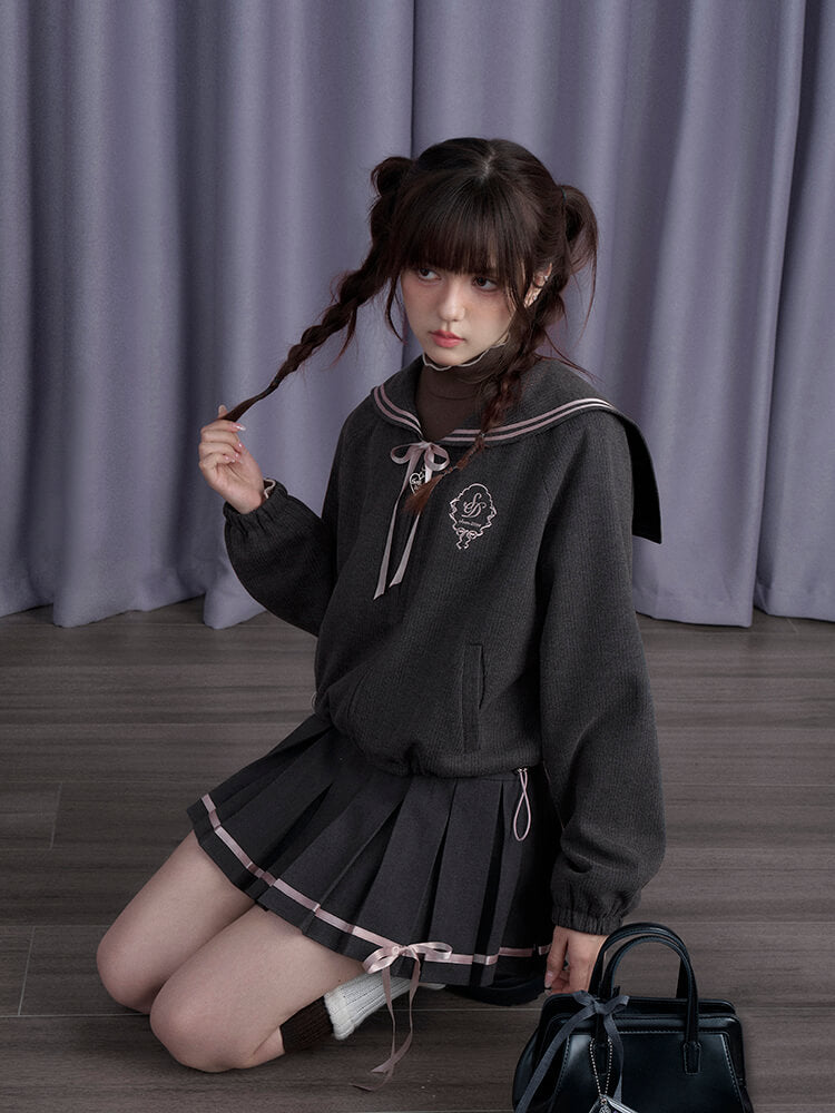 SAILOR COLLAR RIBBON ZIP BLOUSON
