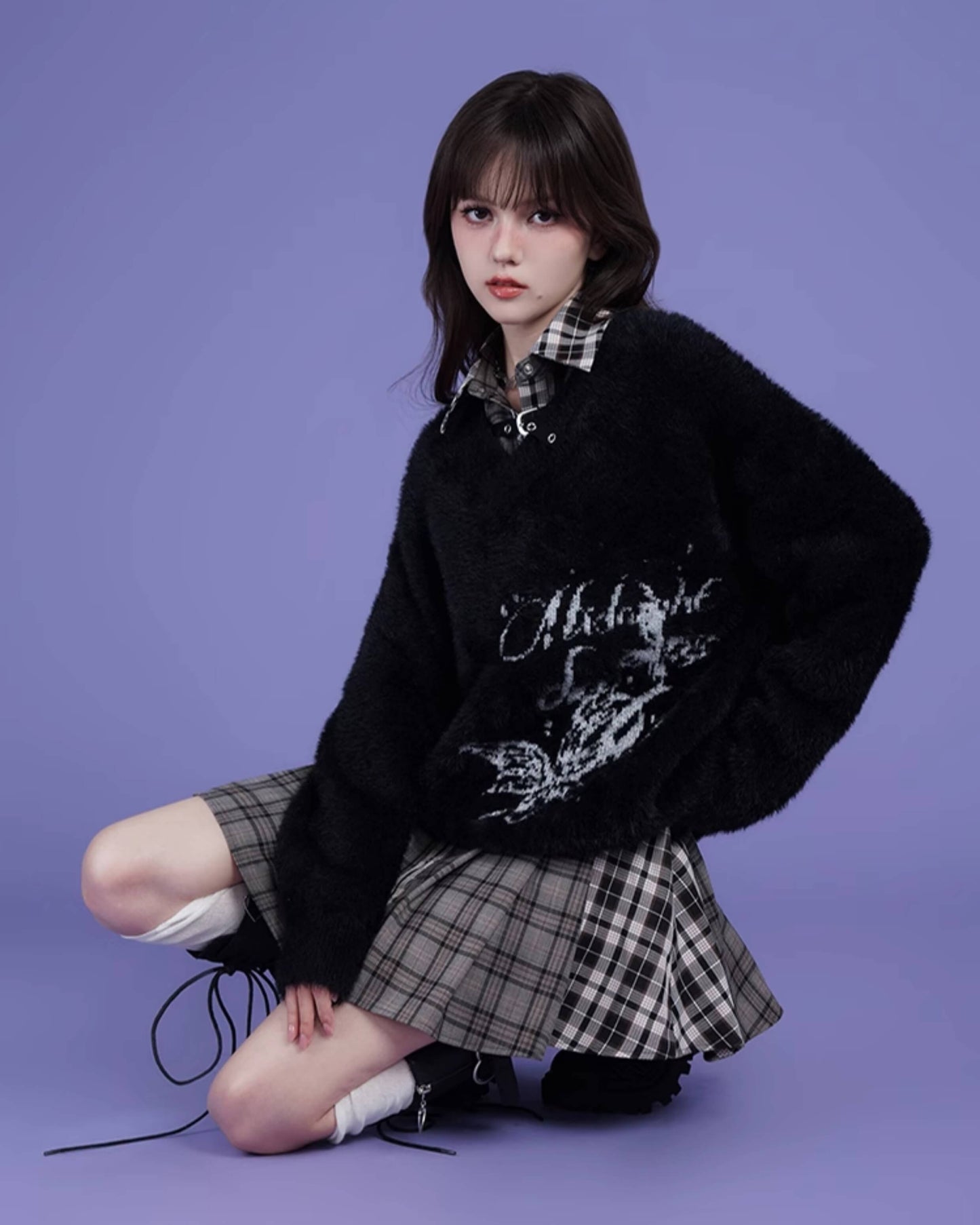 PATCHWORK CHECK SHIRT TIE DRESS