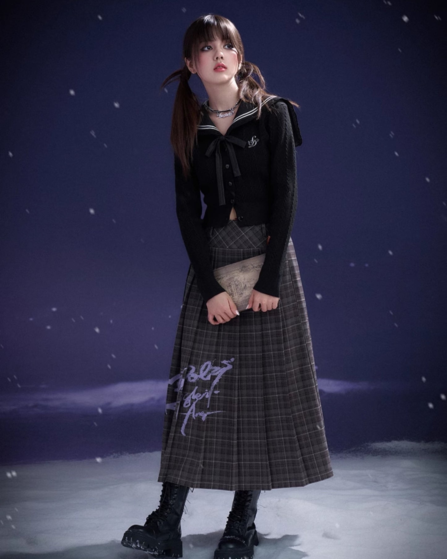 SAILOR COLLAR RIBBON KNIT CARDIGAN