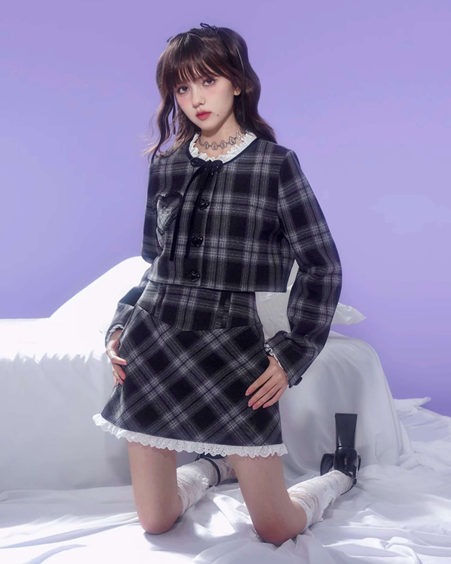 CHECK CROPPED JACKET MINI SKIRT SET UP