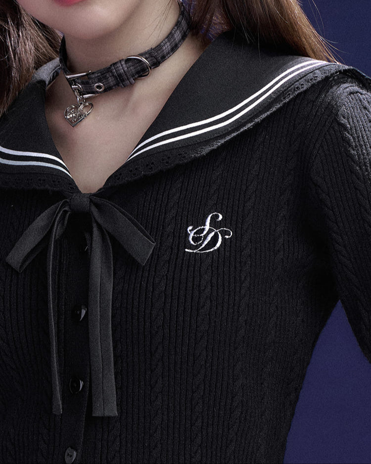 SAILOR COLLAR RIBBON KNIT CARDIGAN