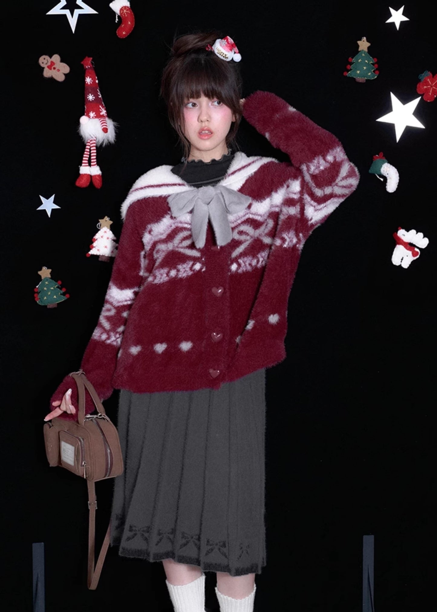BRUSHED KNIT PLEATED MIDI SKIRT