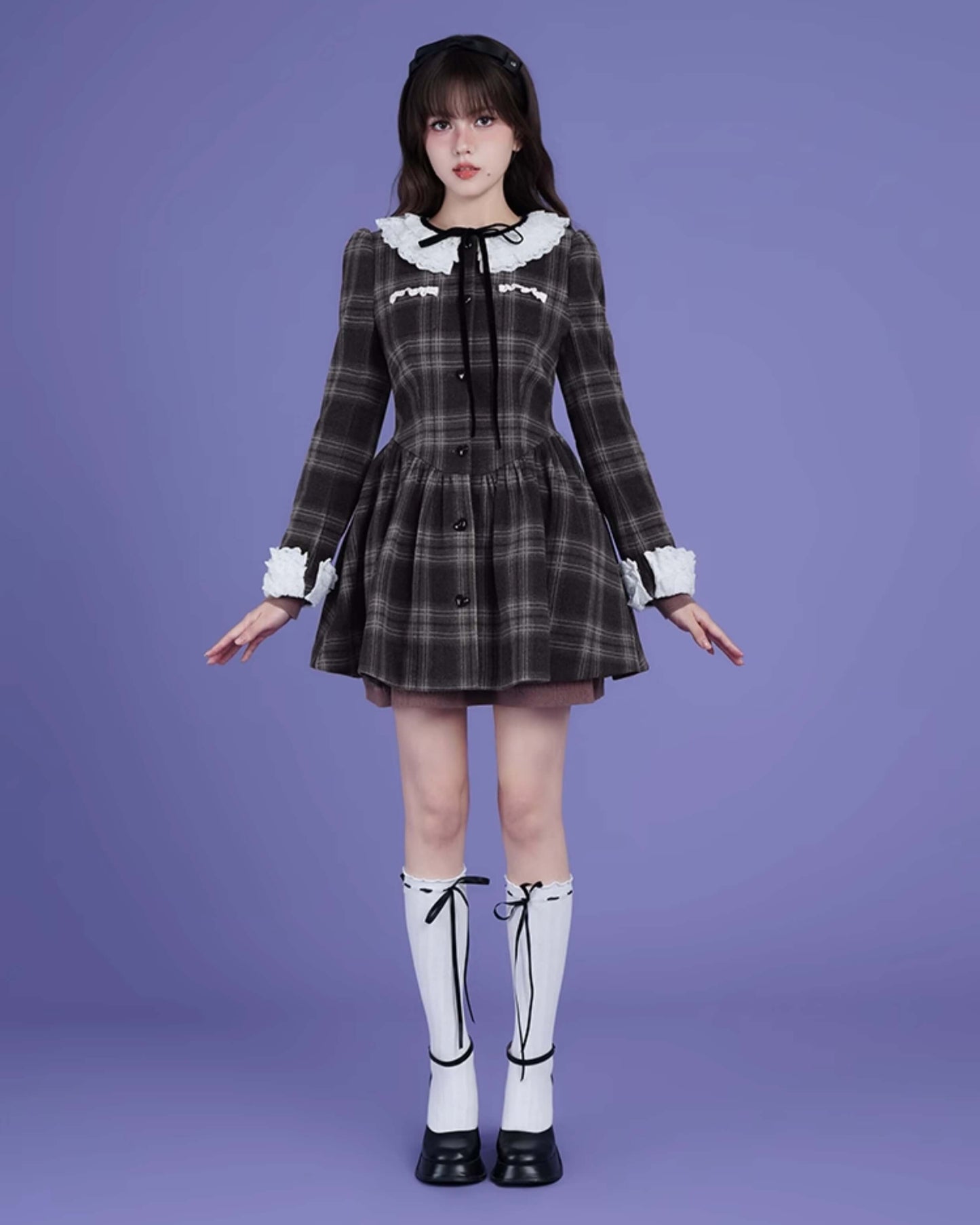 CHECK LACE PETER PAN DRESS